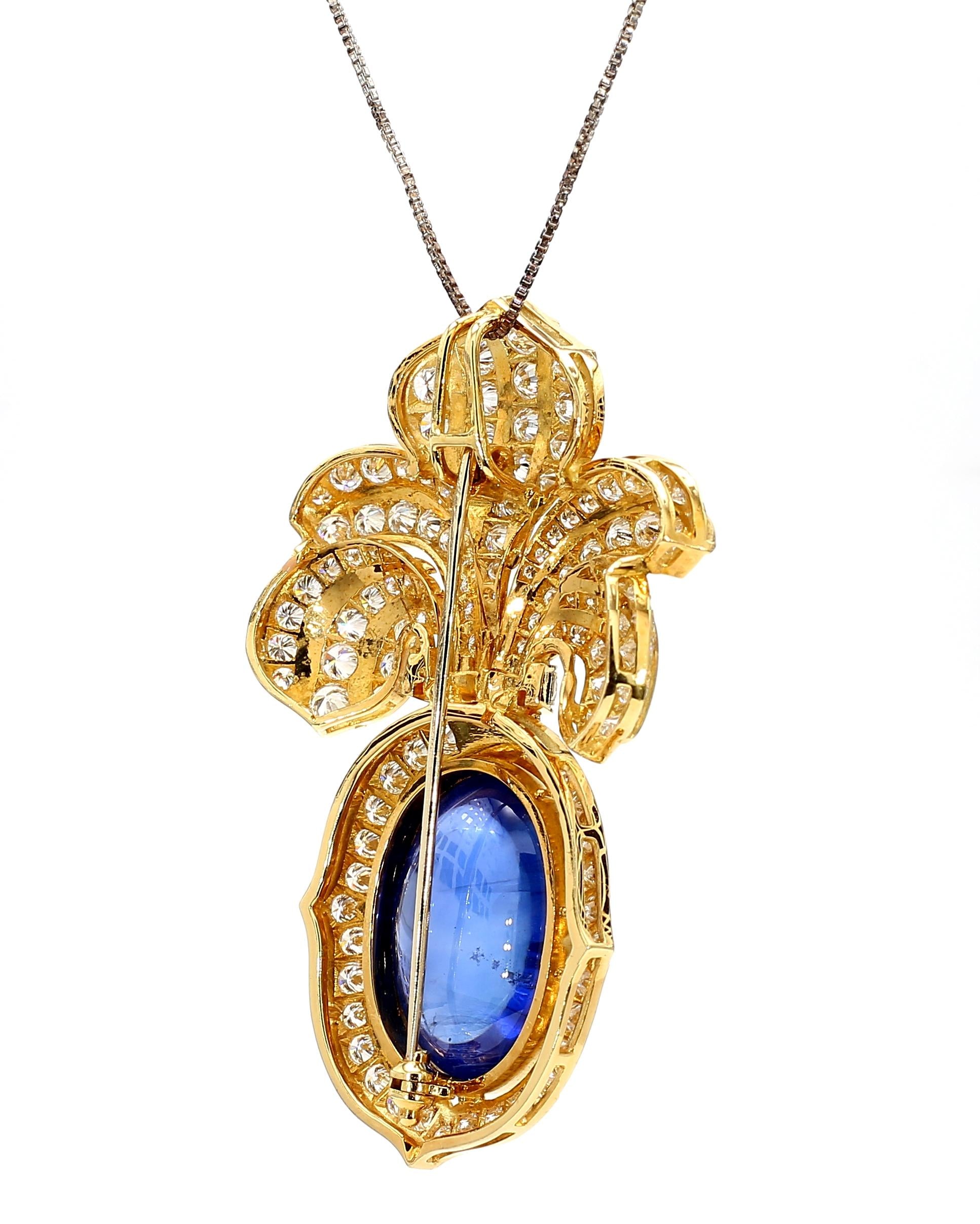 Vintage 32ct Sapphire Brooch with Diamonds in 18k Gold