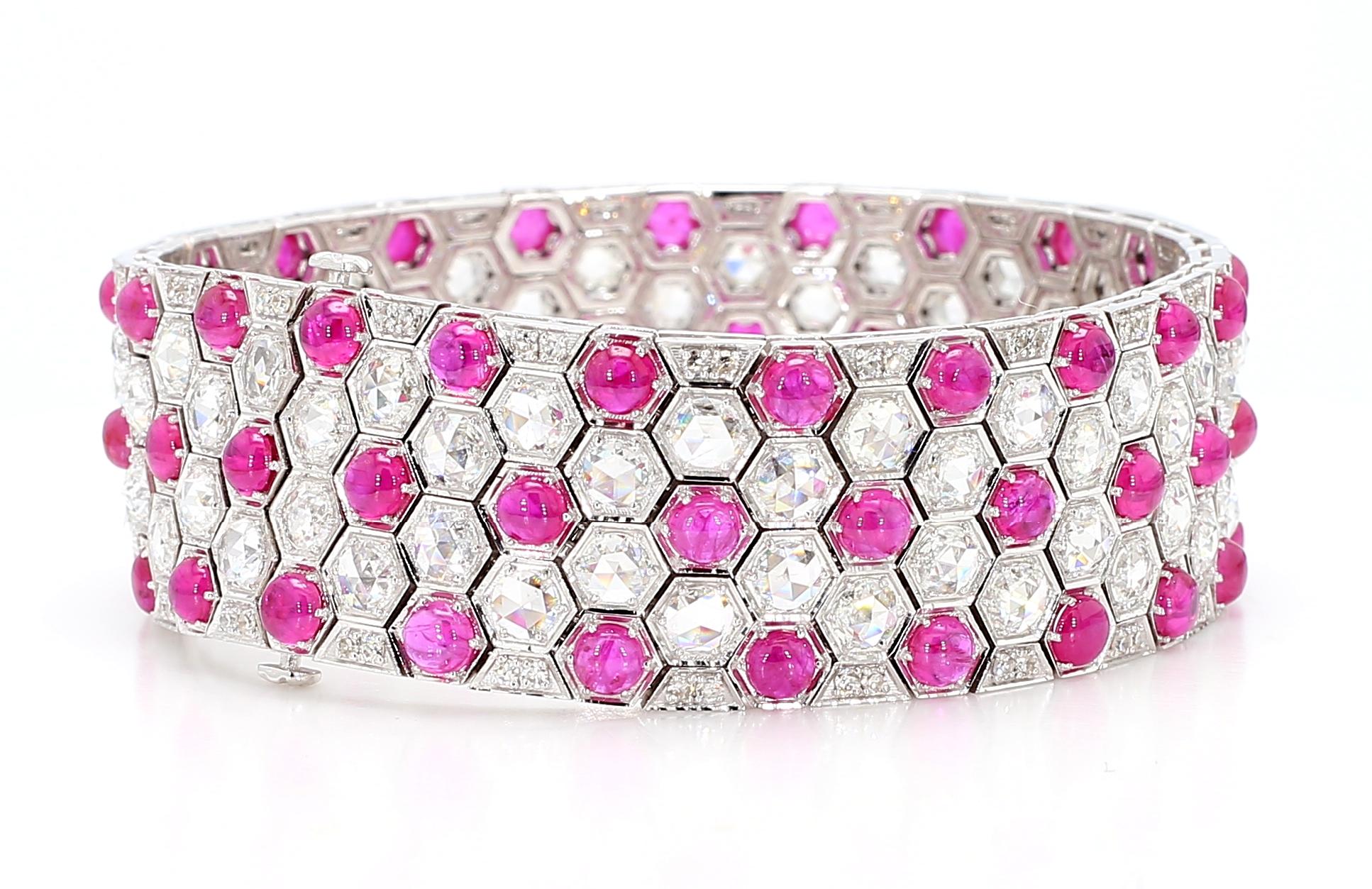 17.7ct Rubies & 11.26ct Diamonds Honeycomb Design