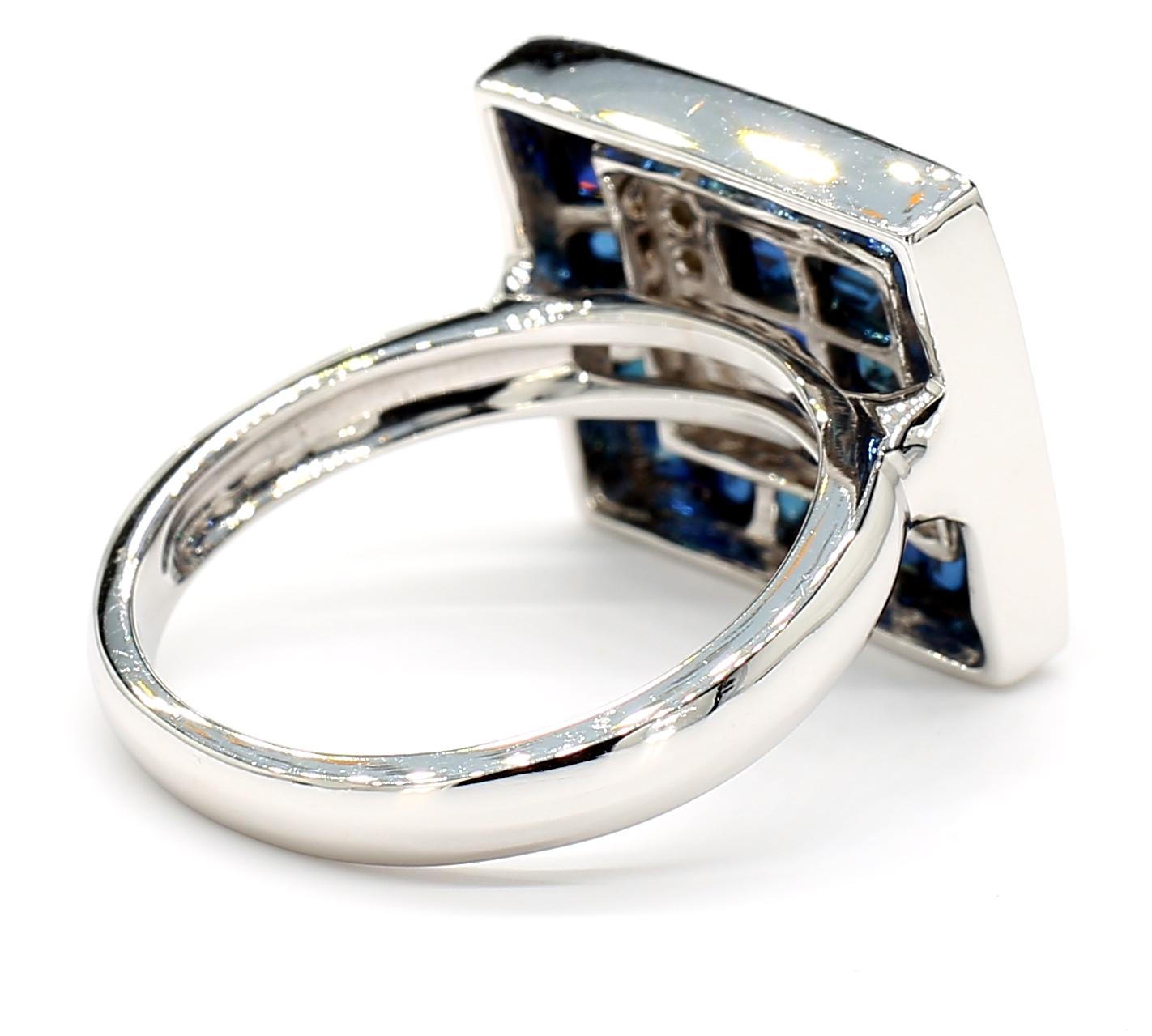 Blue Sapphire Diamond Sqaure Ring