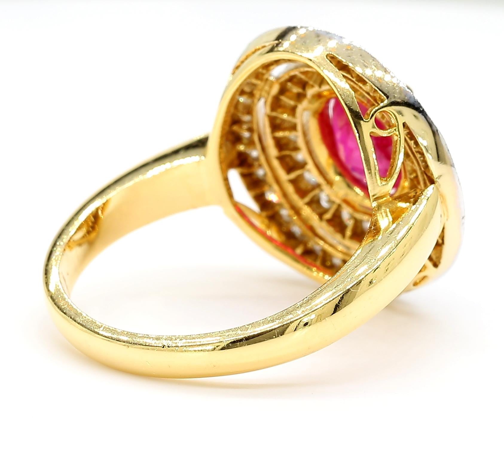 Ruby and Diamond Halo 18K Gold Ring