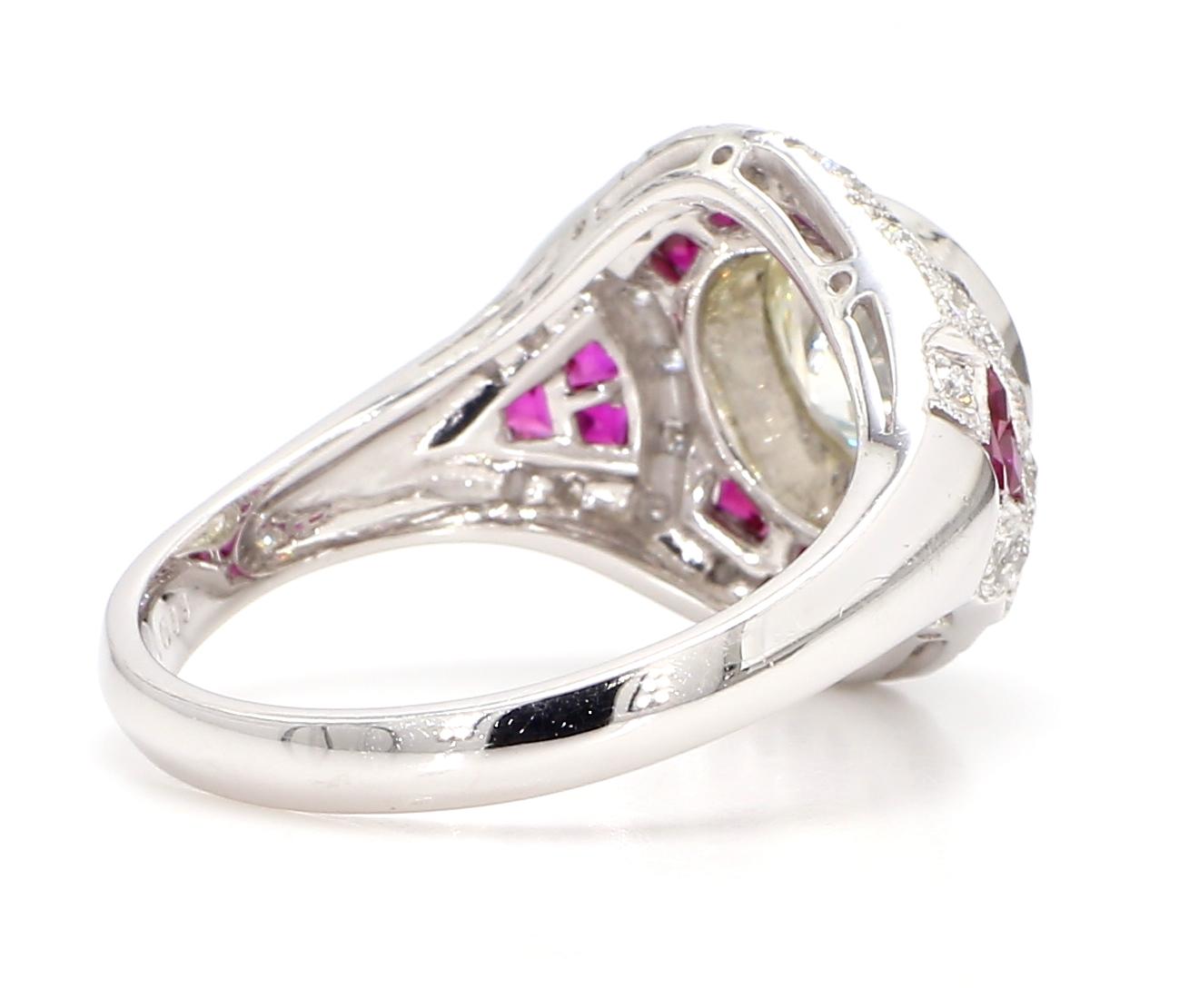 GIA Certified 2.56 Carat Diamond and 1.15 Carat Ruby Art Deco Platinum Ring