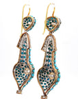 1.74 Carat Diamond, Turquoise, and Pearl Drop Earrings in 18K Gold