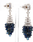 1.40 Carat Blue Sapphire and 8.4 Carat Diamond Cluster Drop Earrings in 18K Gold