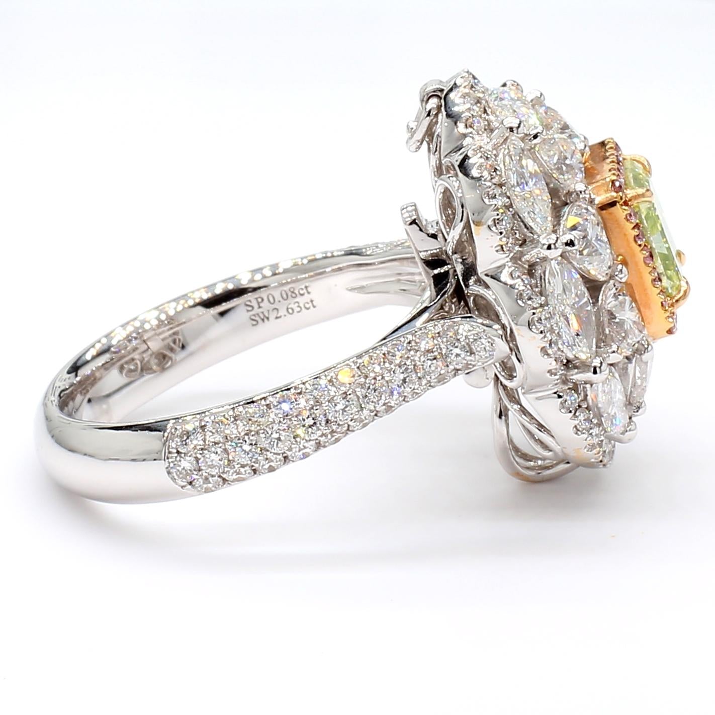 GIA Certified 3.74 Carat Fancy Green-Yellow Diamond Ring in 18K Gold