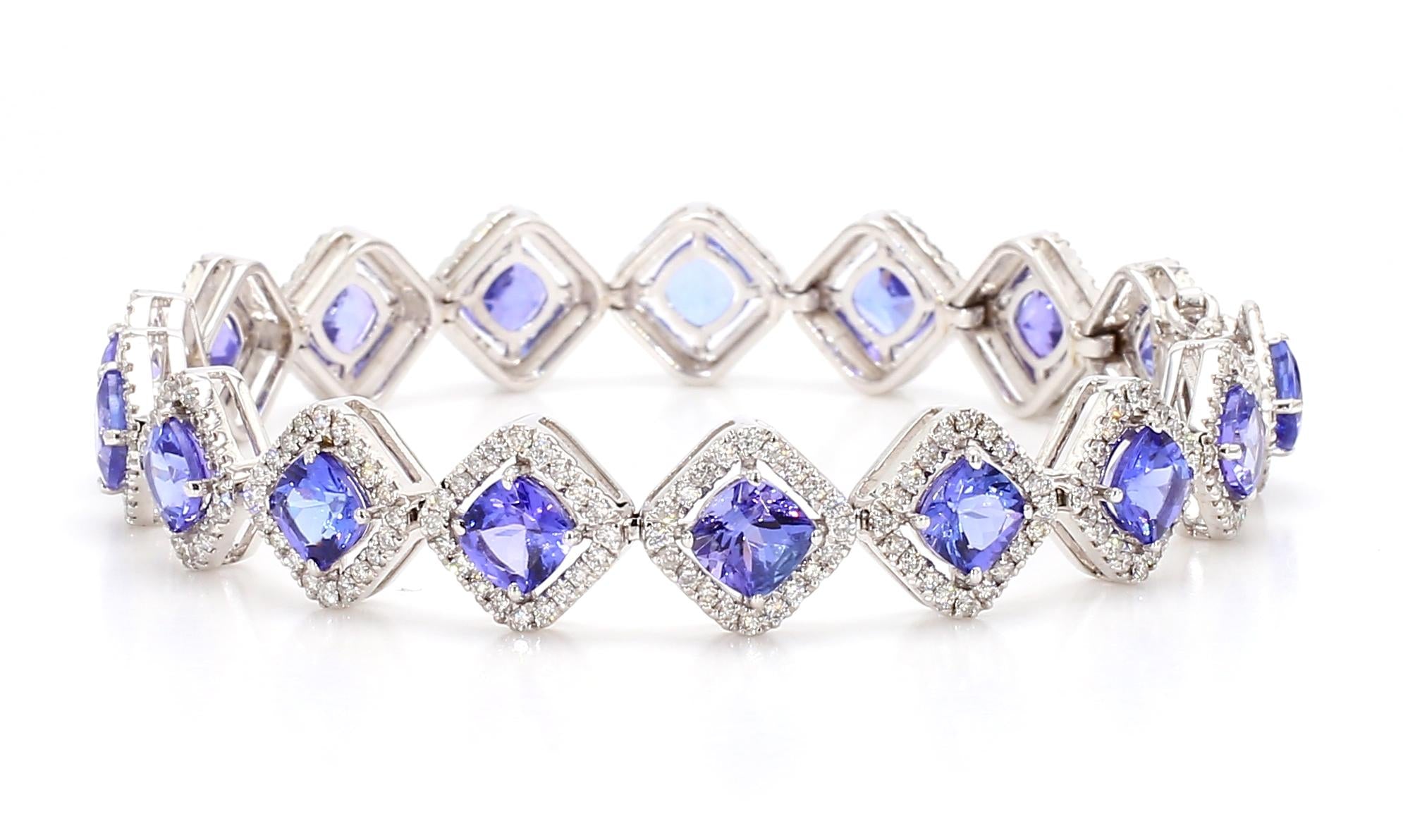 11.04 Carat Tanzanite and Diamond Bracelet in 18K Gold