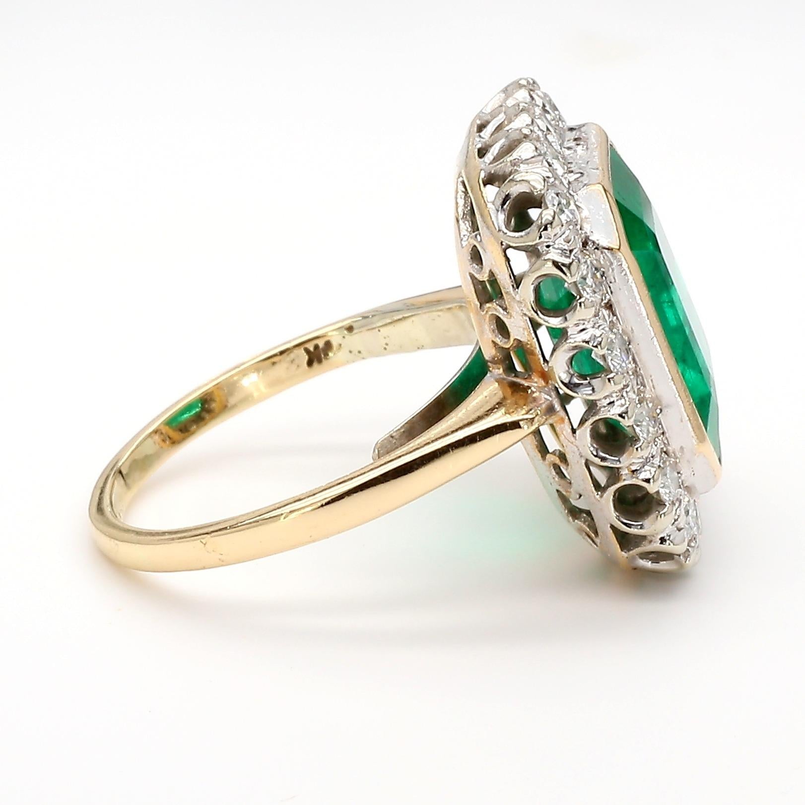 AGL Certified Columbian Square-Cut Emerald and Diamond Halo Ring