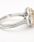 18k Gold Ring with 3.22ct Green Antique Cushion-Cut Diamond