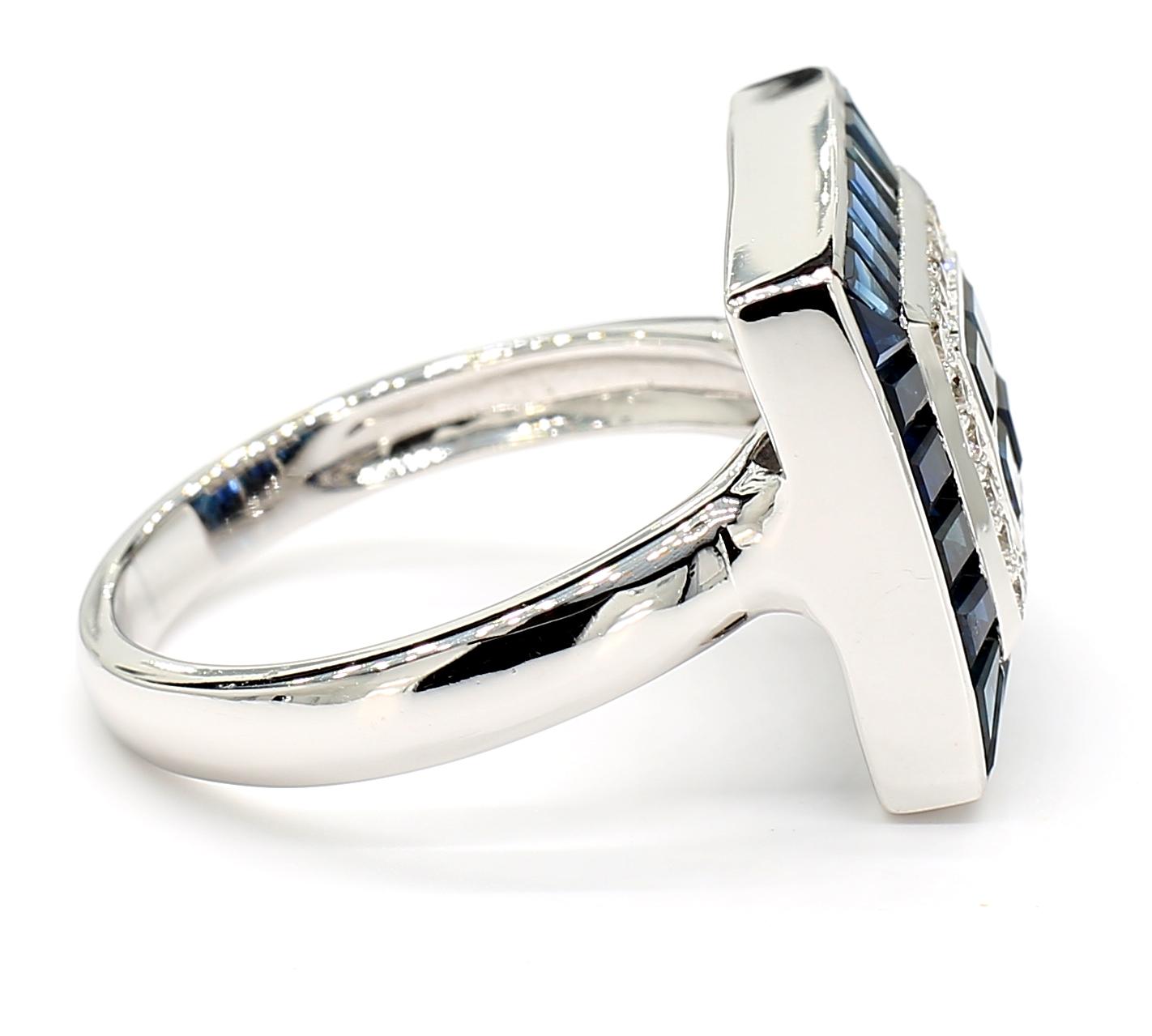 Blue Sapphire Diamond Sqaure Ring