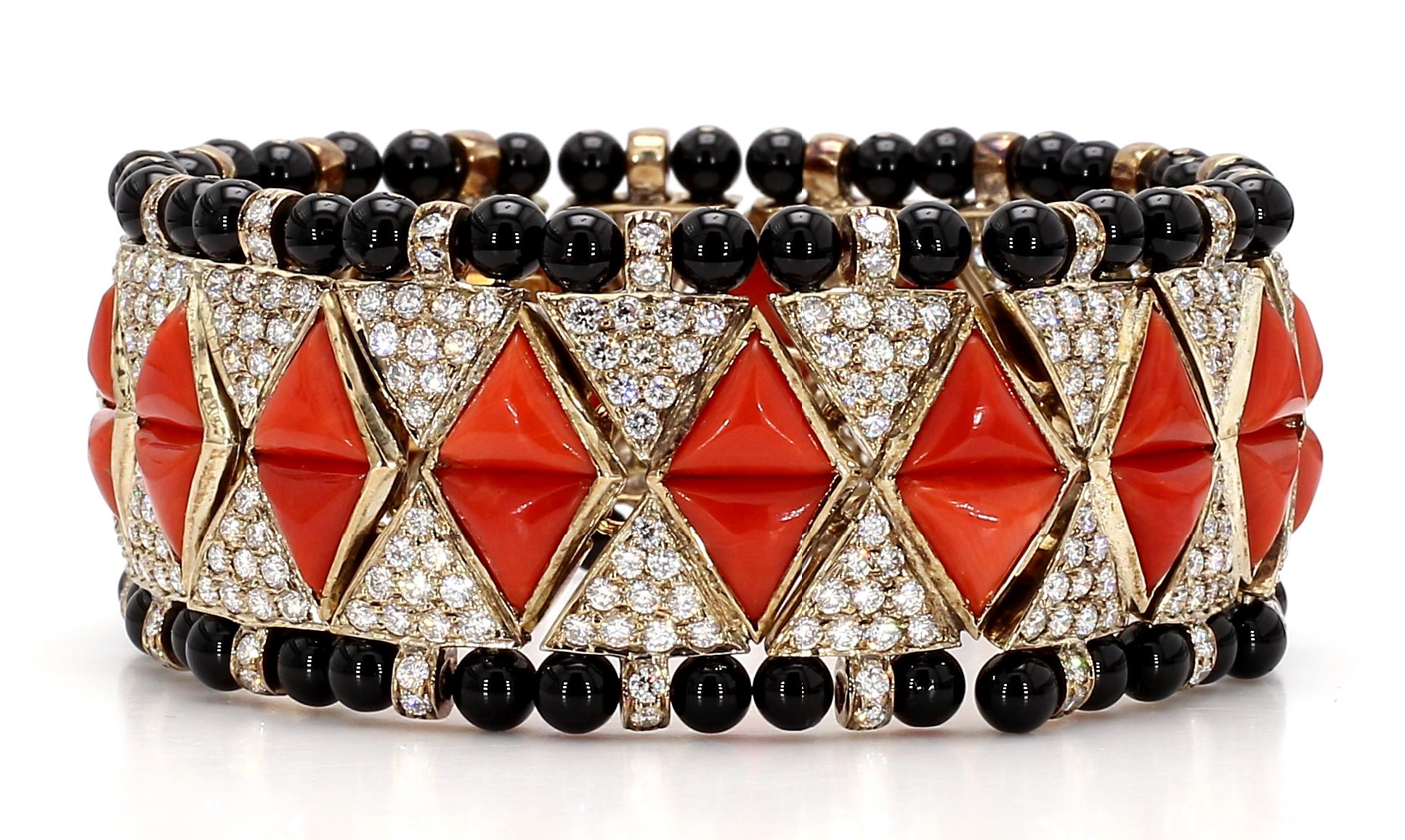 Coral Diamond Black Onyx Bracelet