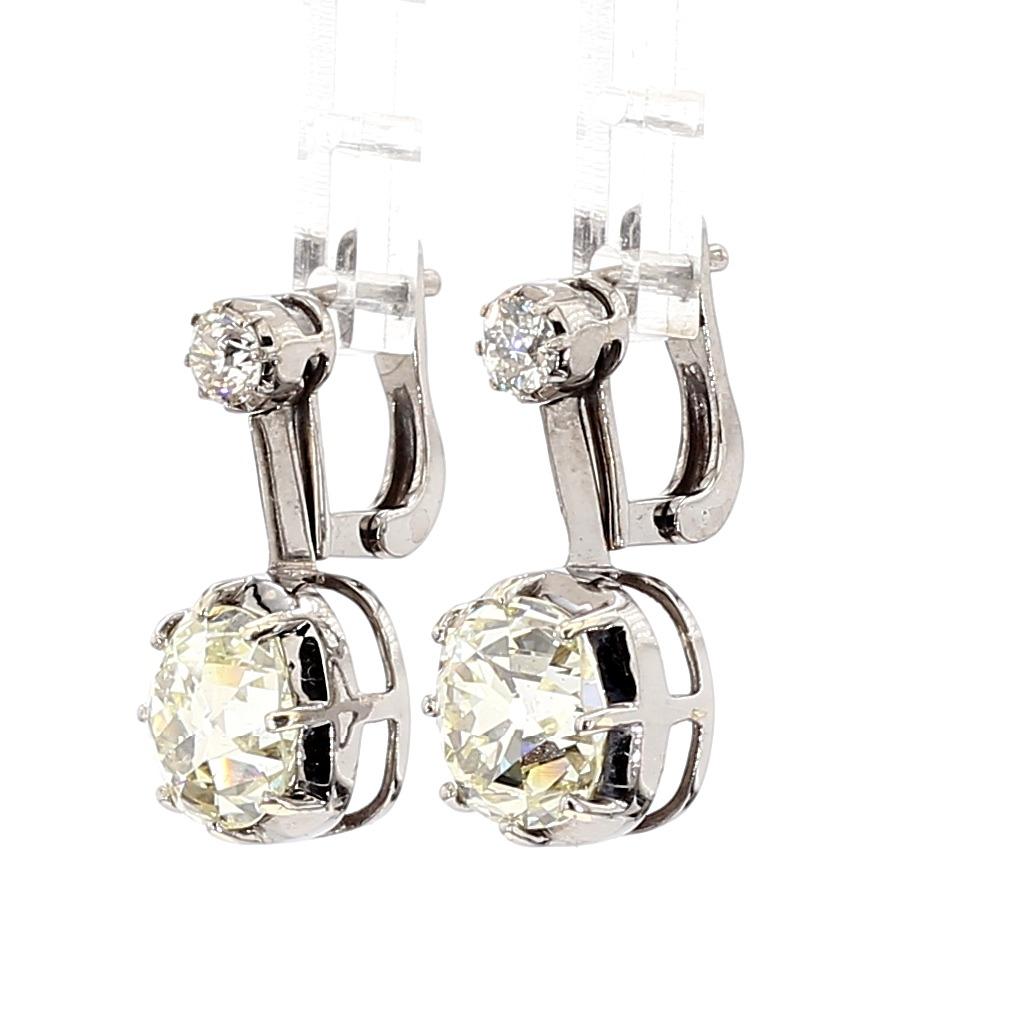 Platinum Earrings with 8.53ct Old Mine-Cut Diamonds VS2 Clarity