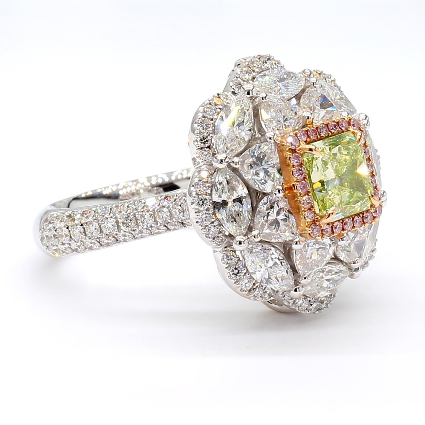 GIA Certified 3.74 Carat Fancy Green-Yellow Diamond Ring in 18K Gold