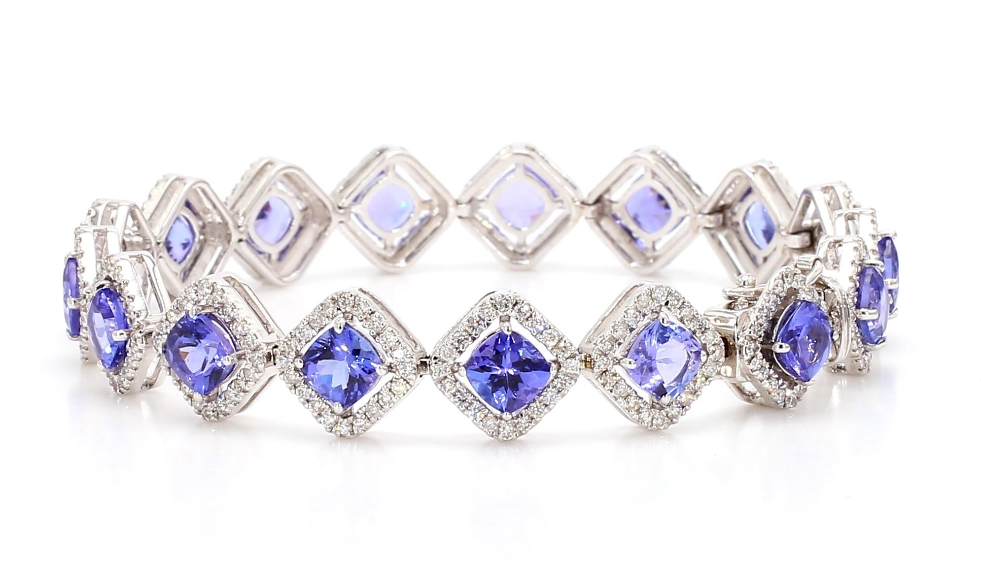 11.04 Carat Tanzanite and Diamond Bracelet in 18K Gold