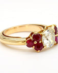 1.70 Carat Old Euro Diamond and Ruby 18K Gold Ring 7.60 Gram