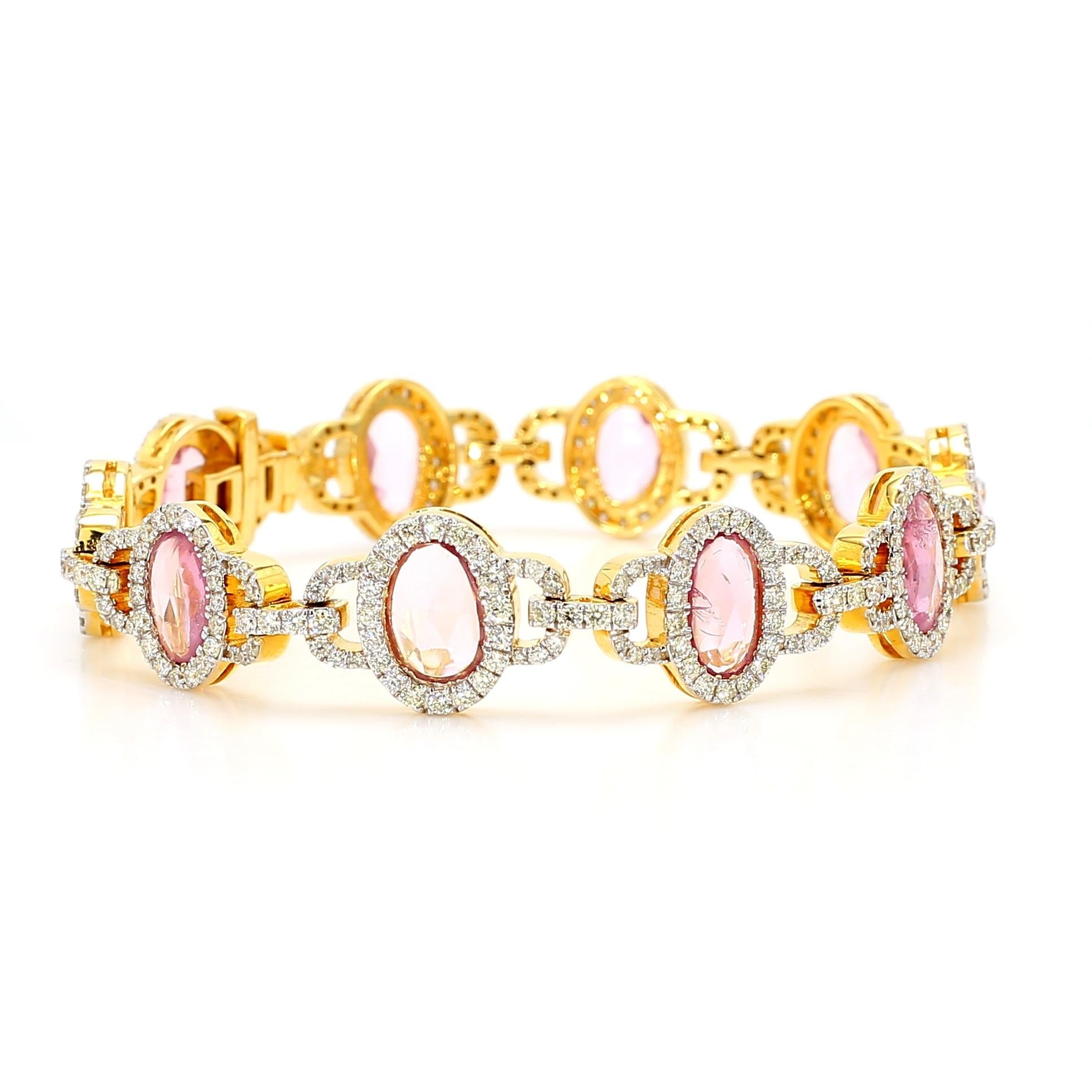 Natural Unheated Pink Sapphire and Diamond Bracelet