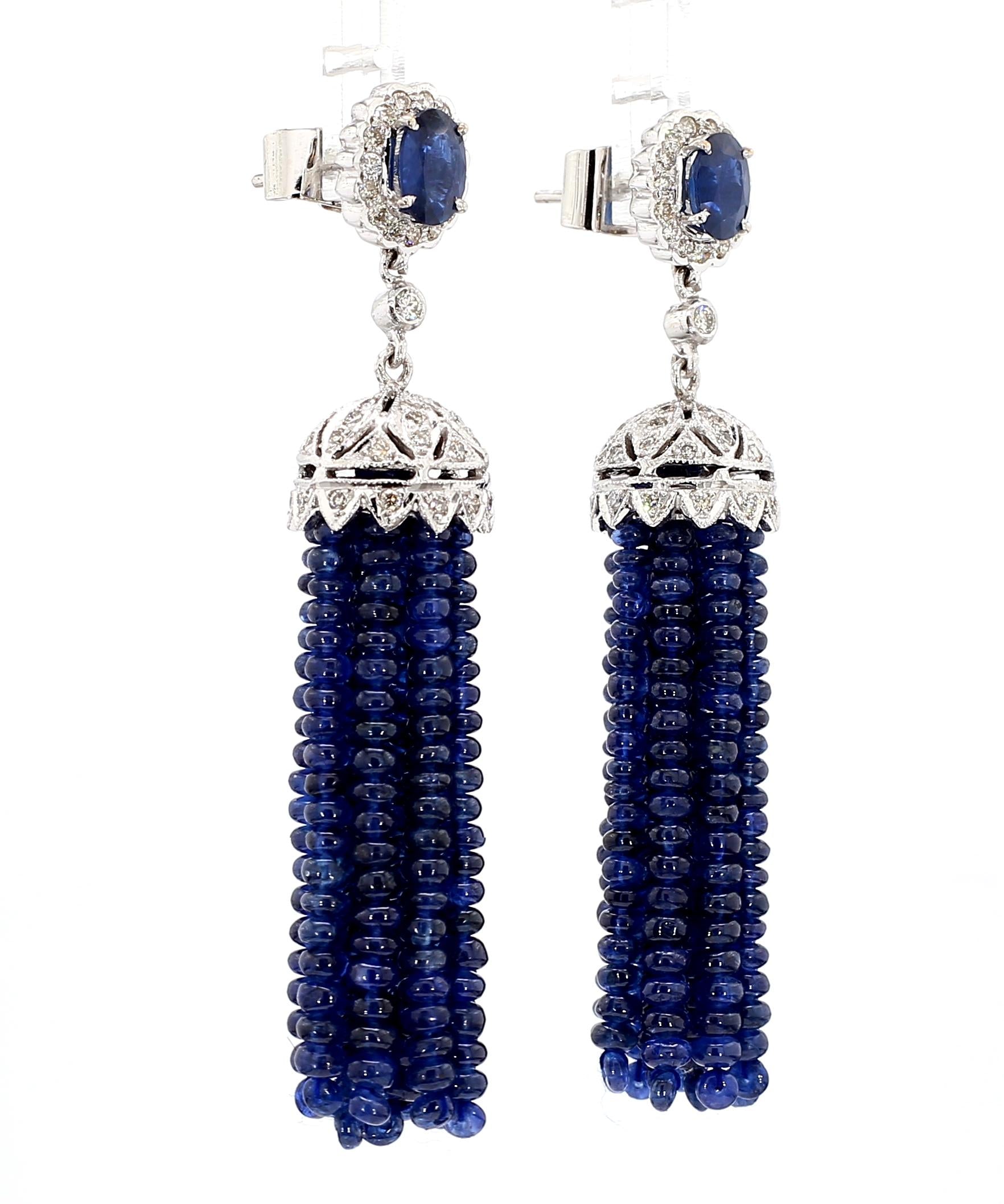 18k White Gold Earrings with 23ct Blue Sapphires &amp; Diamonds