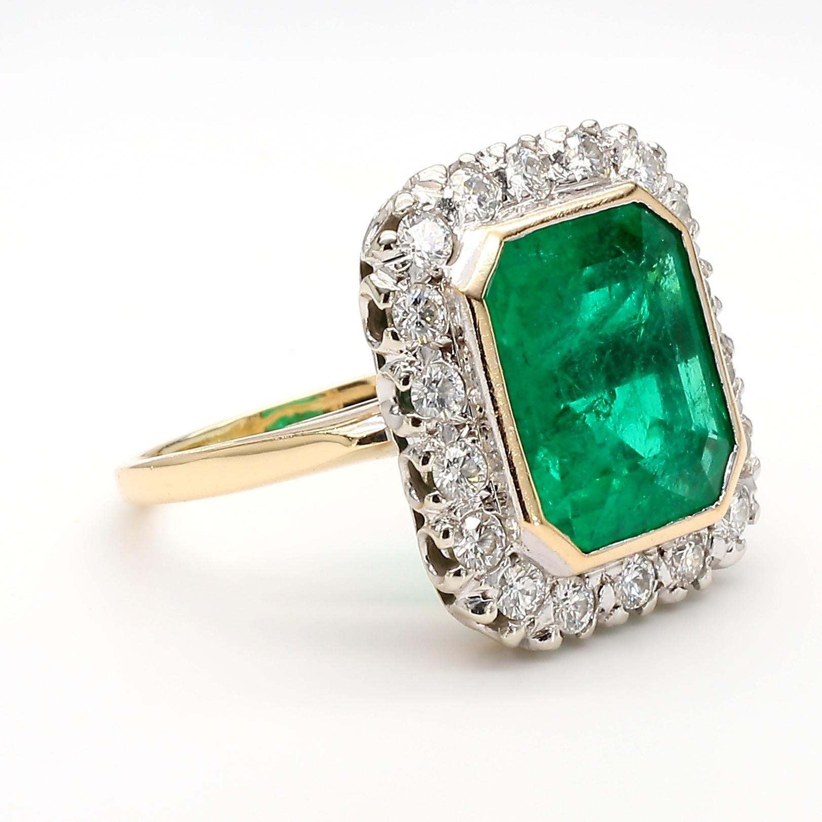 AGL Certified Columbian Square-Cut Emerald and Diamond Halo Ring