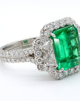 Rare Natural Green Emerald Cocktail Ring GIA Certfied