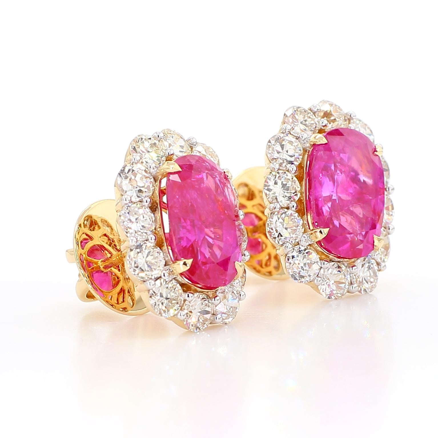 11.80 Carat Natural Unheated Burmese Rubies and Diamond Earrings