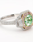 18k Gold Ring with 3.22ct Green Antique Cushion-Cut Diamond