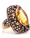 Antique 18k Gold Ring with 12.9ct Citrine and 1.4ct Diamonds