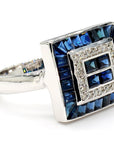 Blue Sapphire Diamond Sqaure Ring