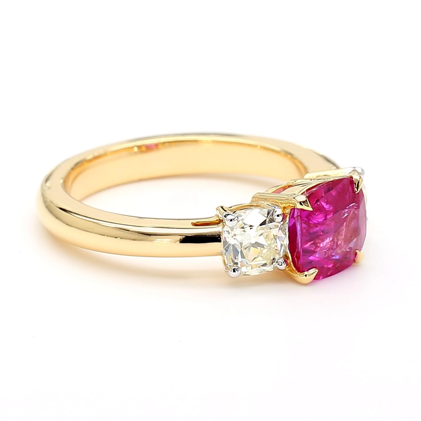 1.6-Carat Ruby &amp; Diamond Ring in 18K Gold with Princess Cut