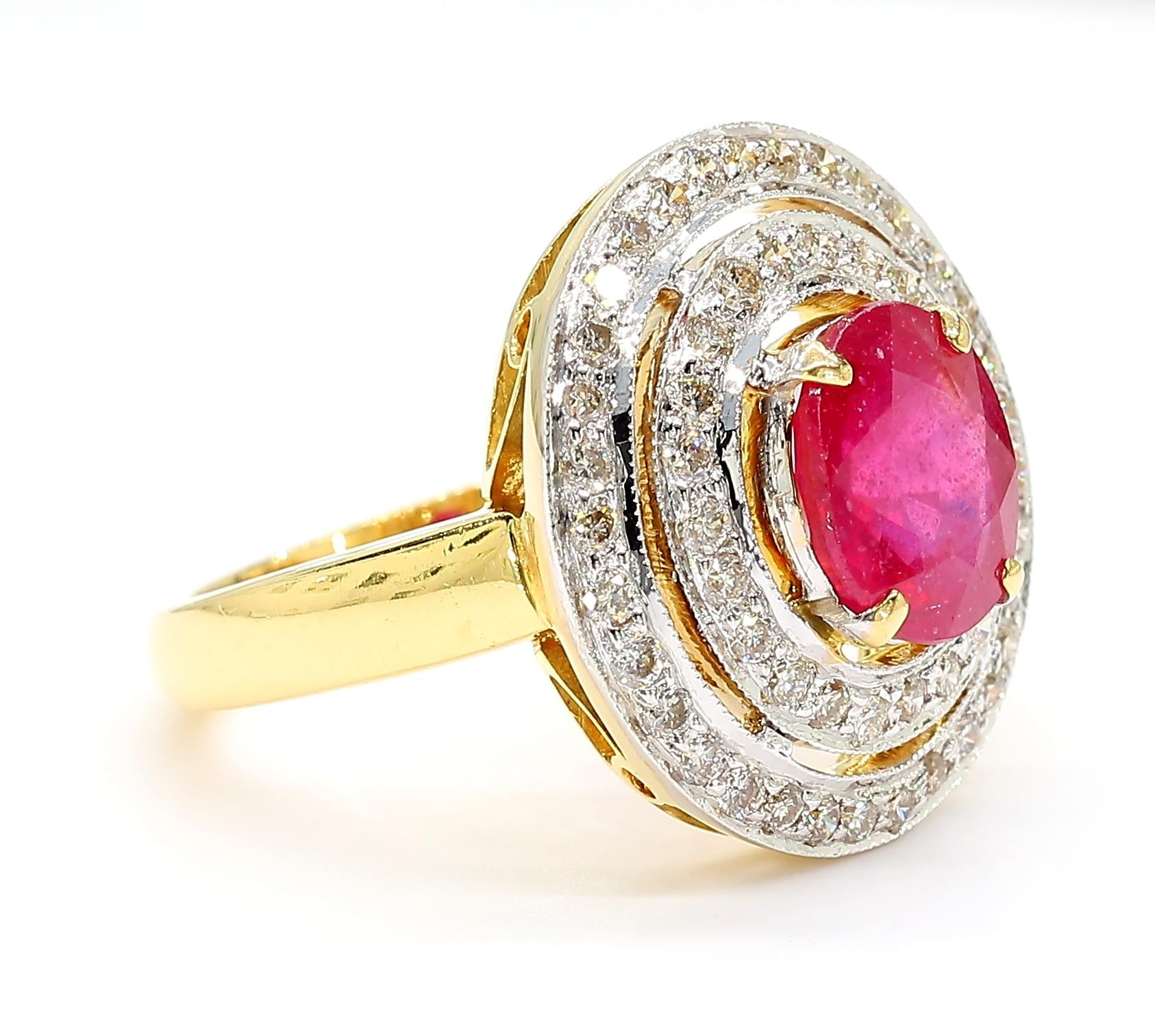 Ruby and Diamond Halo 18K Gold Ring