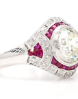 GIA Certified 2.56 Carat Diamond and 1.15 Carat Ruby Art Deco Platinum Ring