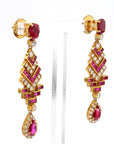 4 Carat Ruby and 3 Carat Diamond Art Deco Style 14K Earrings