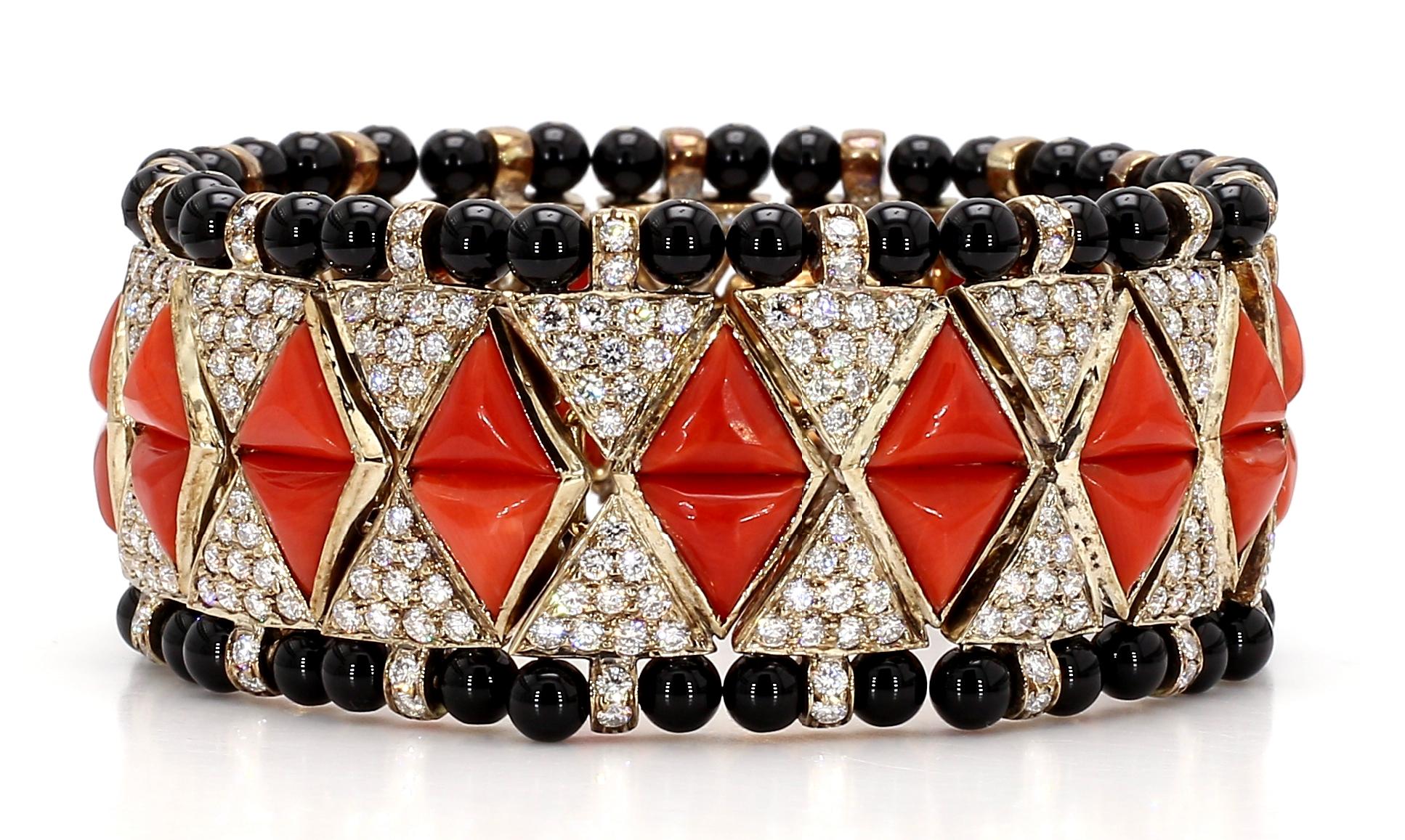 Coral Diamond Black Onyx Bracelet