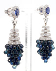 1.40 Carat Blue Sapphire and 8.4 Carat Diamond Cluster Drop Earrings in 18K Gold