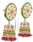 8.54 Carat Emerald, 2.40 Carat Ruby, and 1.00 Carat Diamond Old Persian Earrings