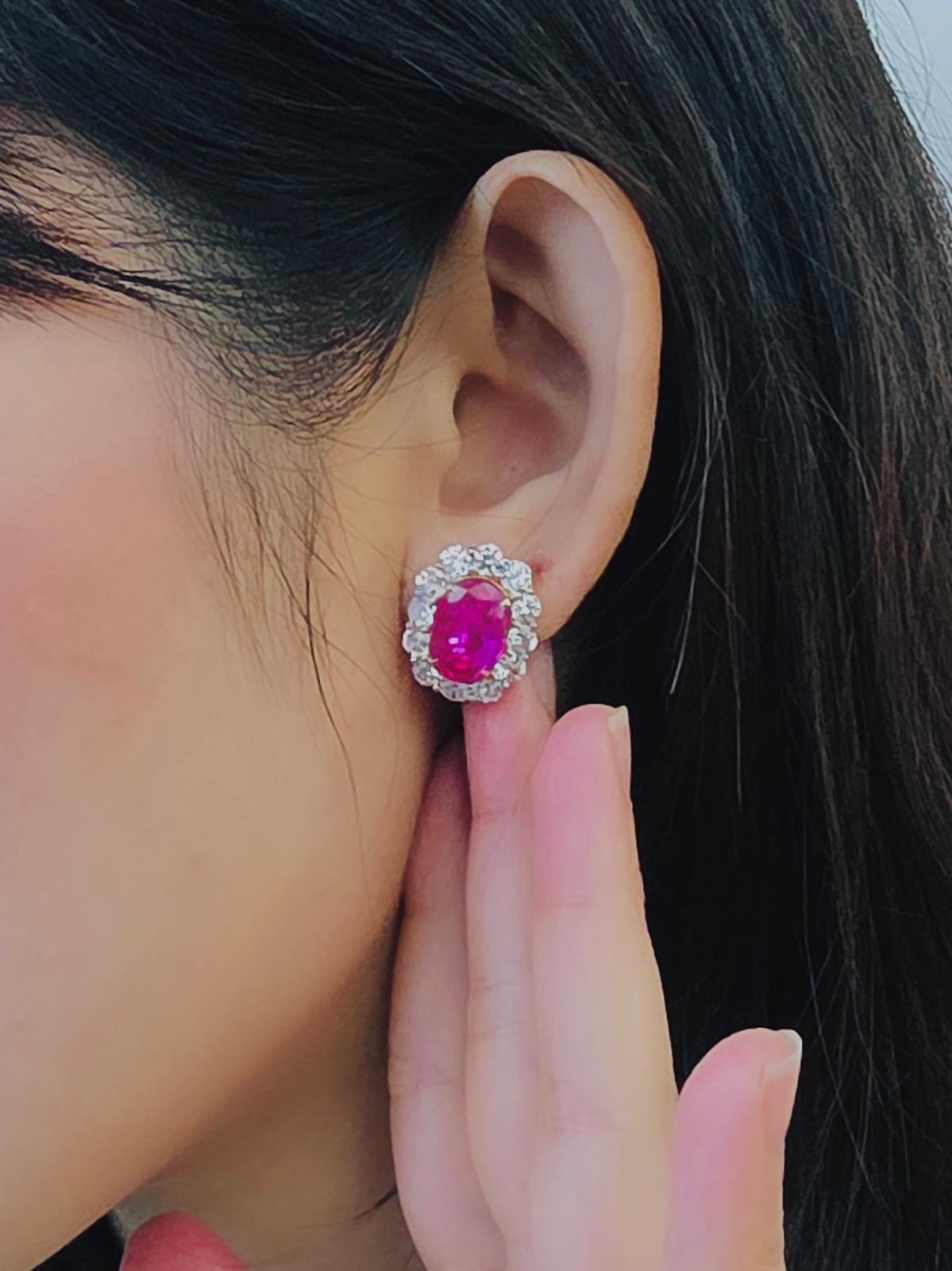 11.80 Carat Natural Unheated Burmese Rubies and Diamond Earrings