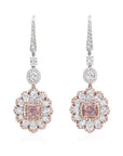 Certified 1 carat very light pink & white diamond Drop earrings in 18K Gold