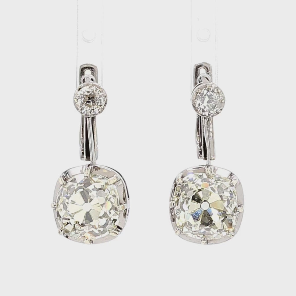 Platinum Earrings with 8.53ct Old Mine-Cut Diamonds VS2 Clarity
