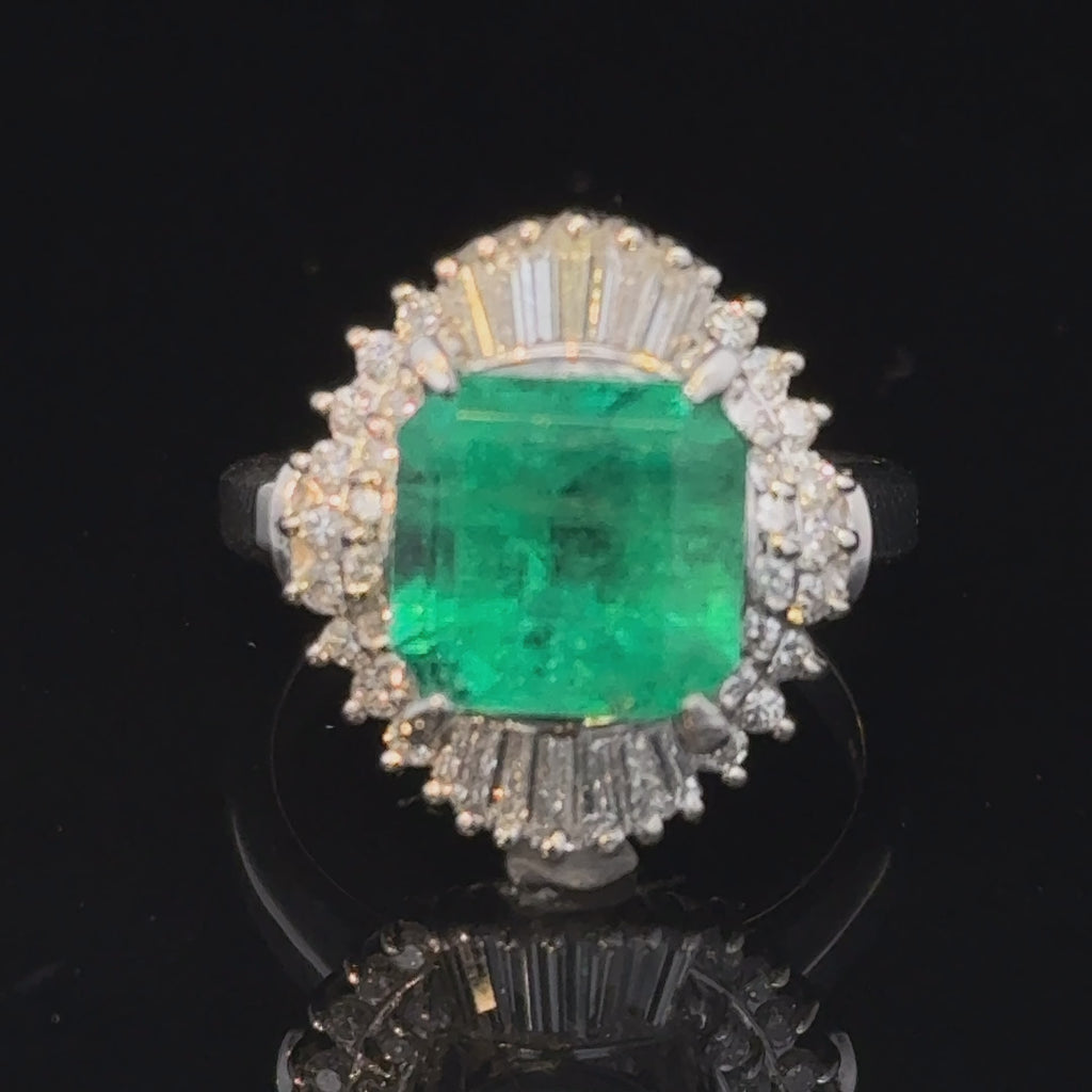 SGL Certified 3.32 Carat Emerald Diamond Platinum Ring, Size 6