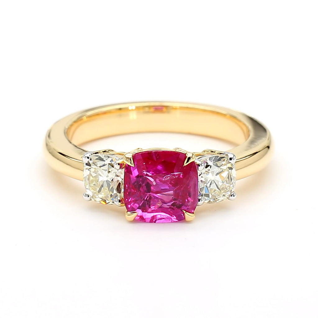 1.6-Carat Ruby & Diamond Ring in 18K Gold with Princess Cut
