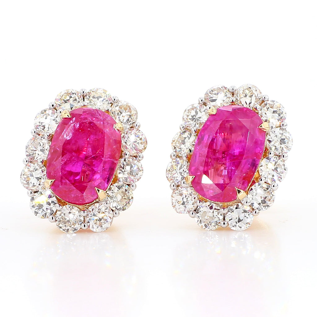 11.80 Carat Natural Unheated Burmese Rubies and Diamond Earrings