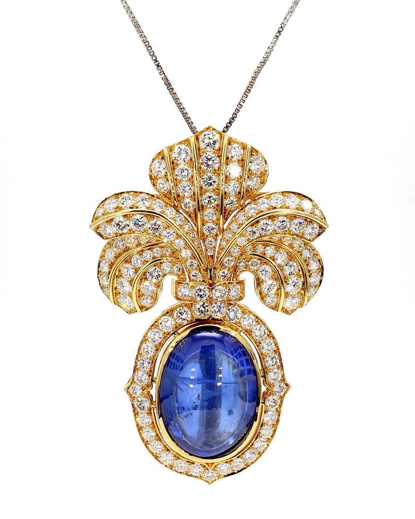 Vintage 32ct Sapphire Brooch with Diamonds in 18k Gold