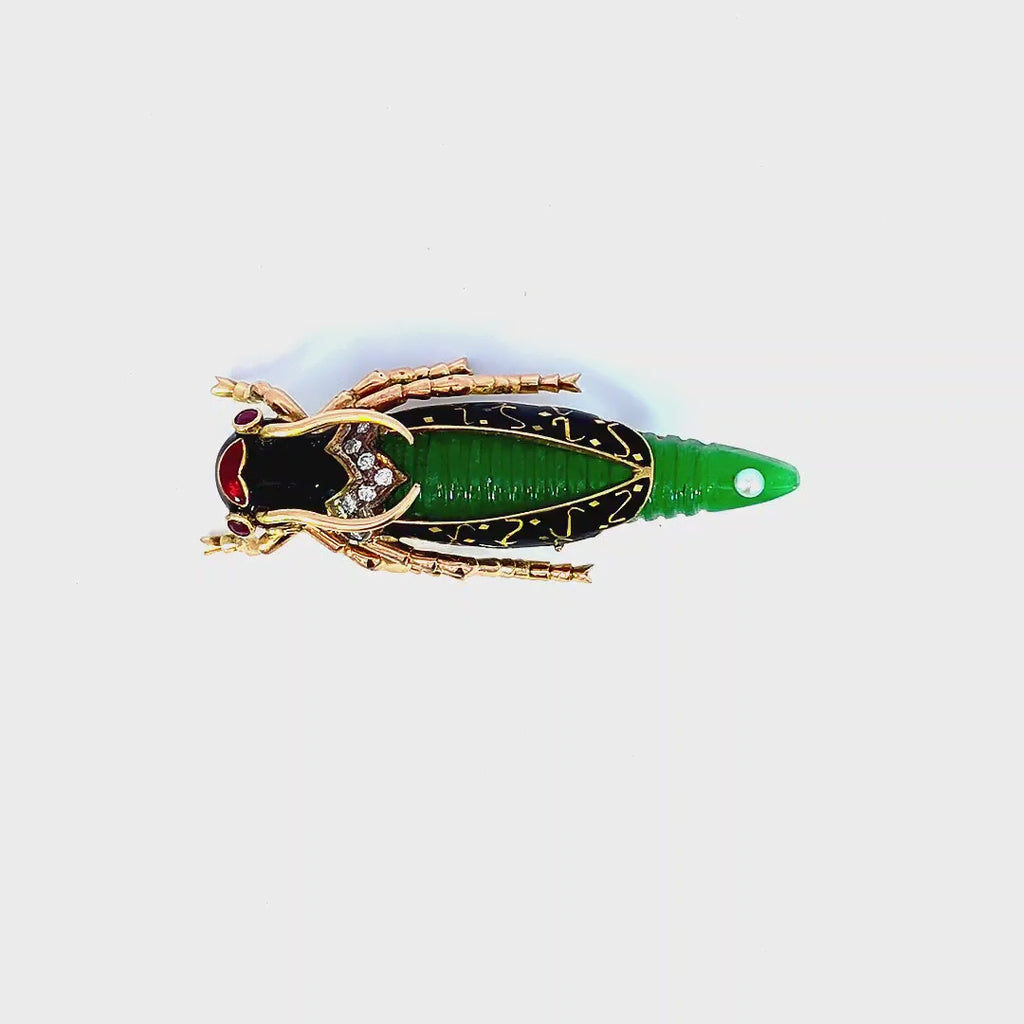 Green Insect/Bug Inspired Diamond and Emerald Pin