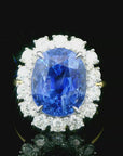 10.21 Carat Natural Blue Ceylon Sapphire Ring and Diamond Ring