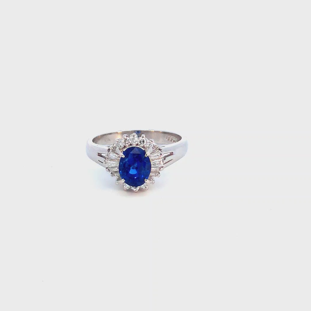 1.88-Carat Oval Blue Sapphire Ring in Platinum Size 6