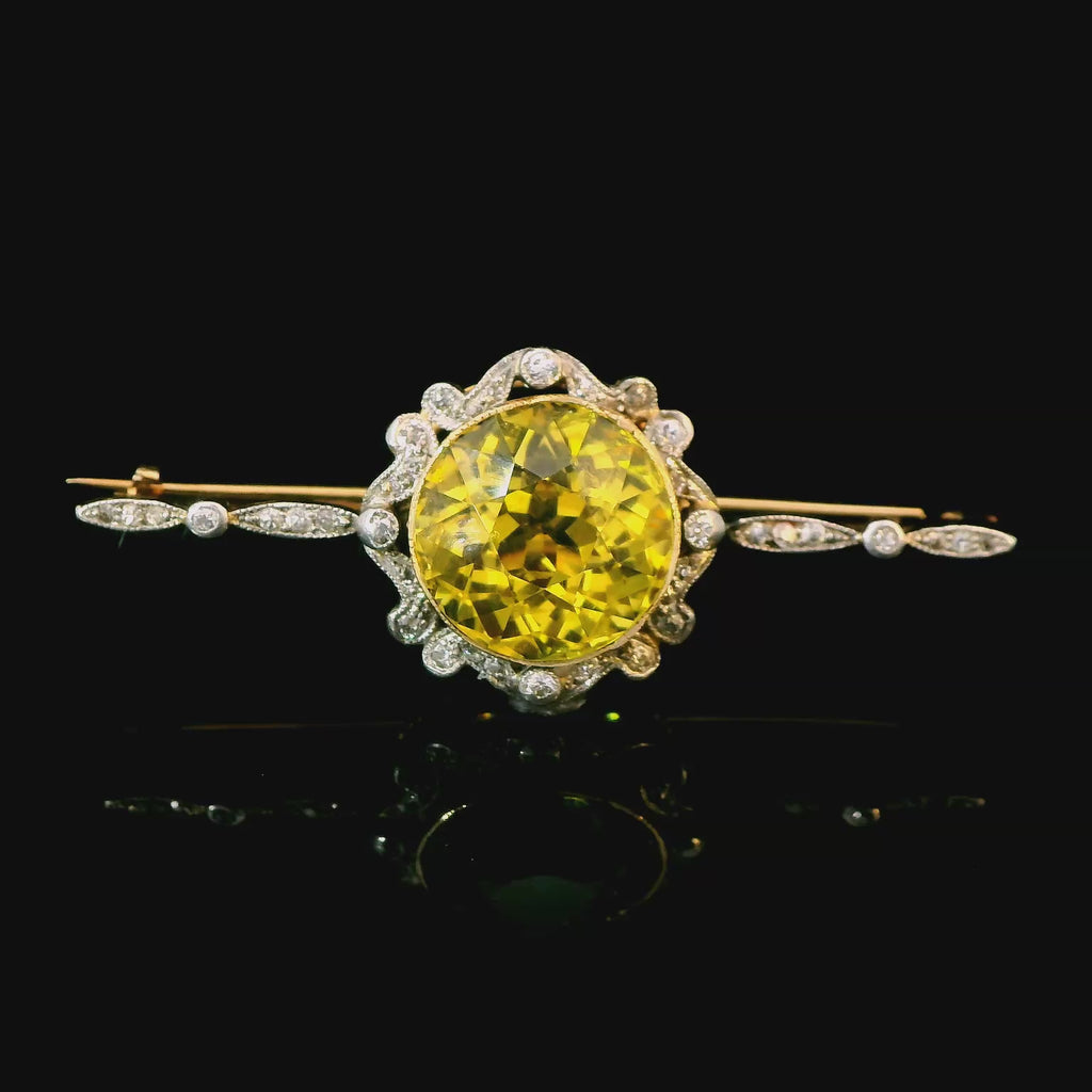 9.65 Carat Yellow Sapphire and Diamond Brooch