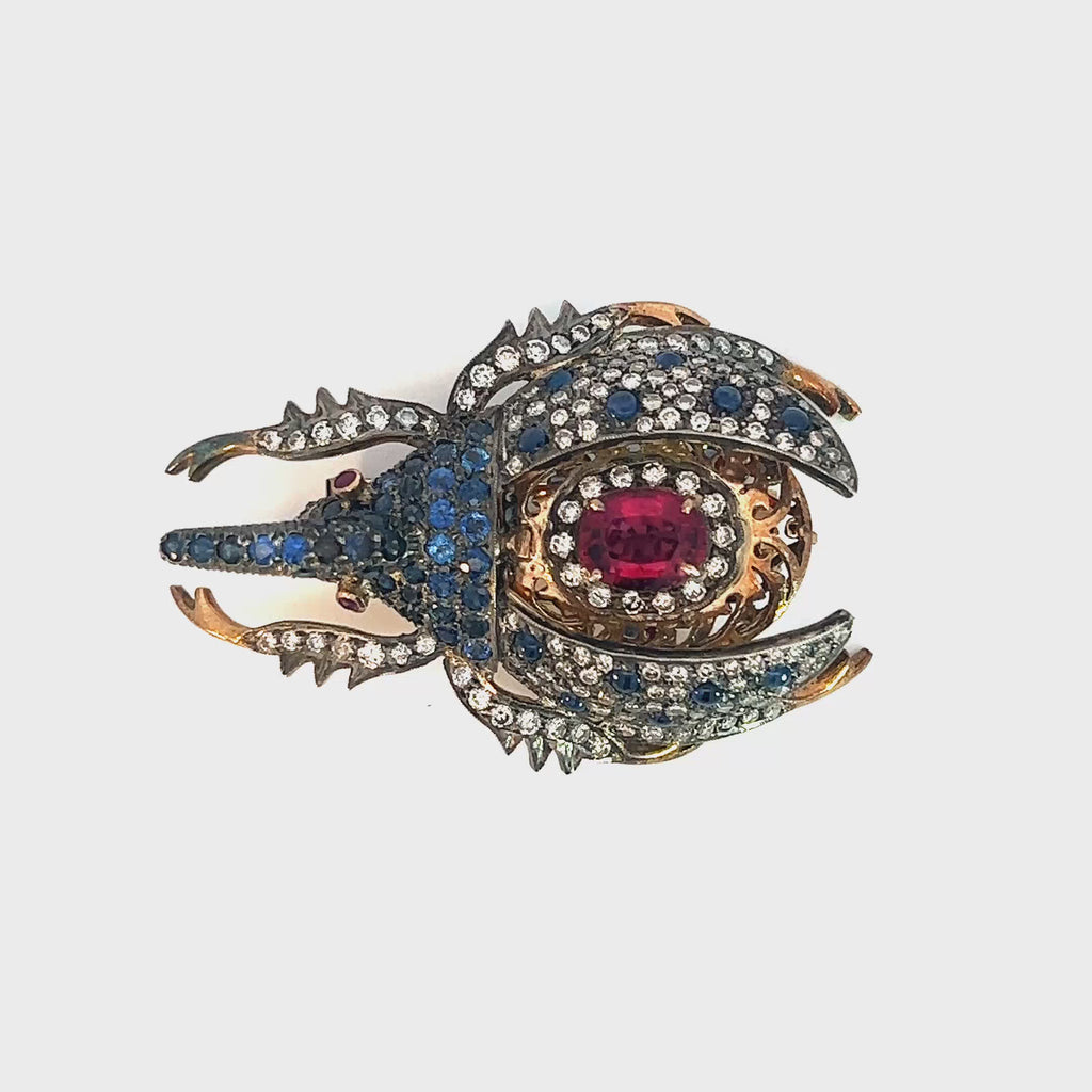 3 Carat Diamond, 2 Carats Sapphire and 3.5 Carat Spinel Beetle Pin