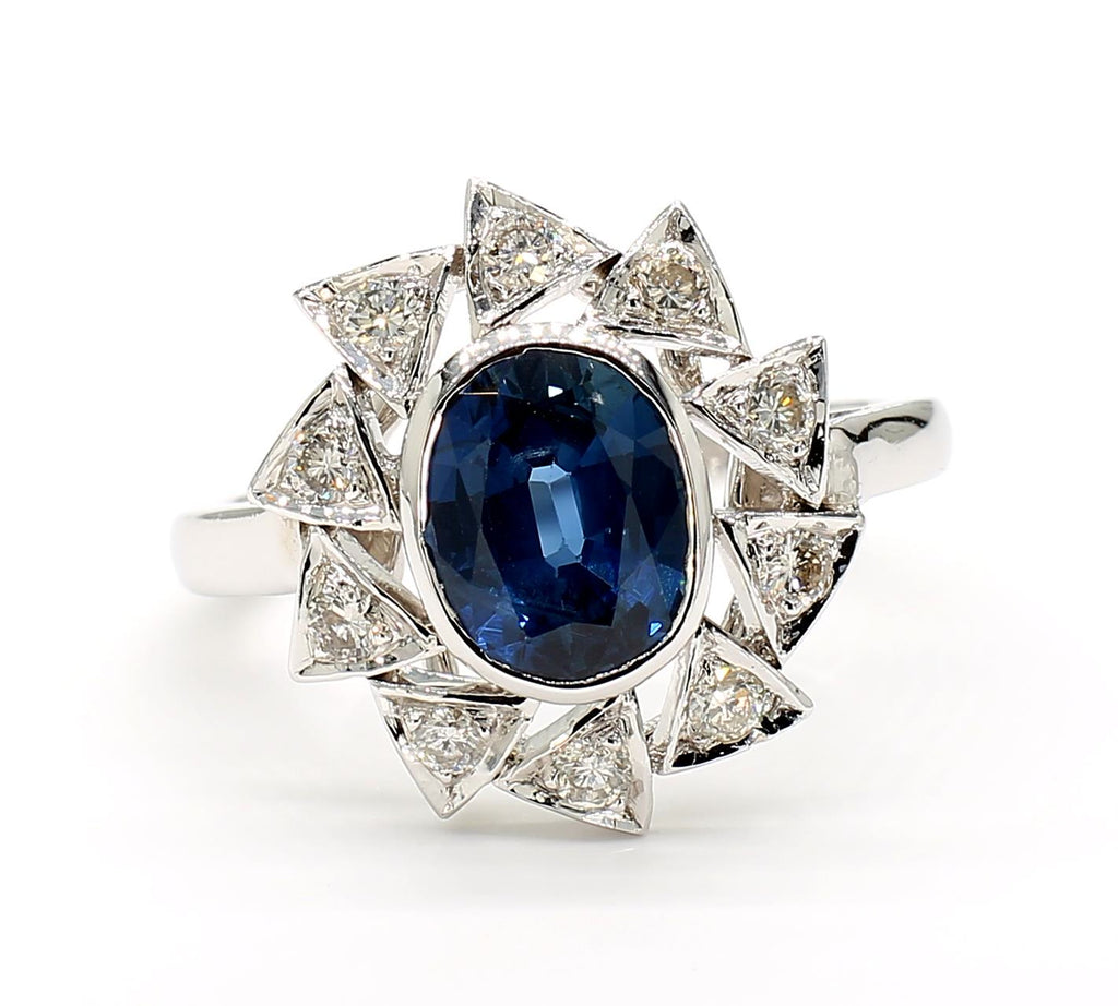 Blue Sapphire and Diamond Ring
