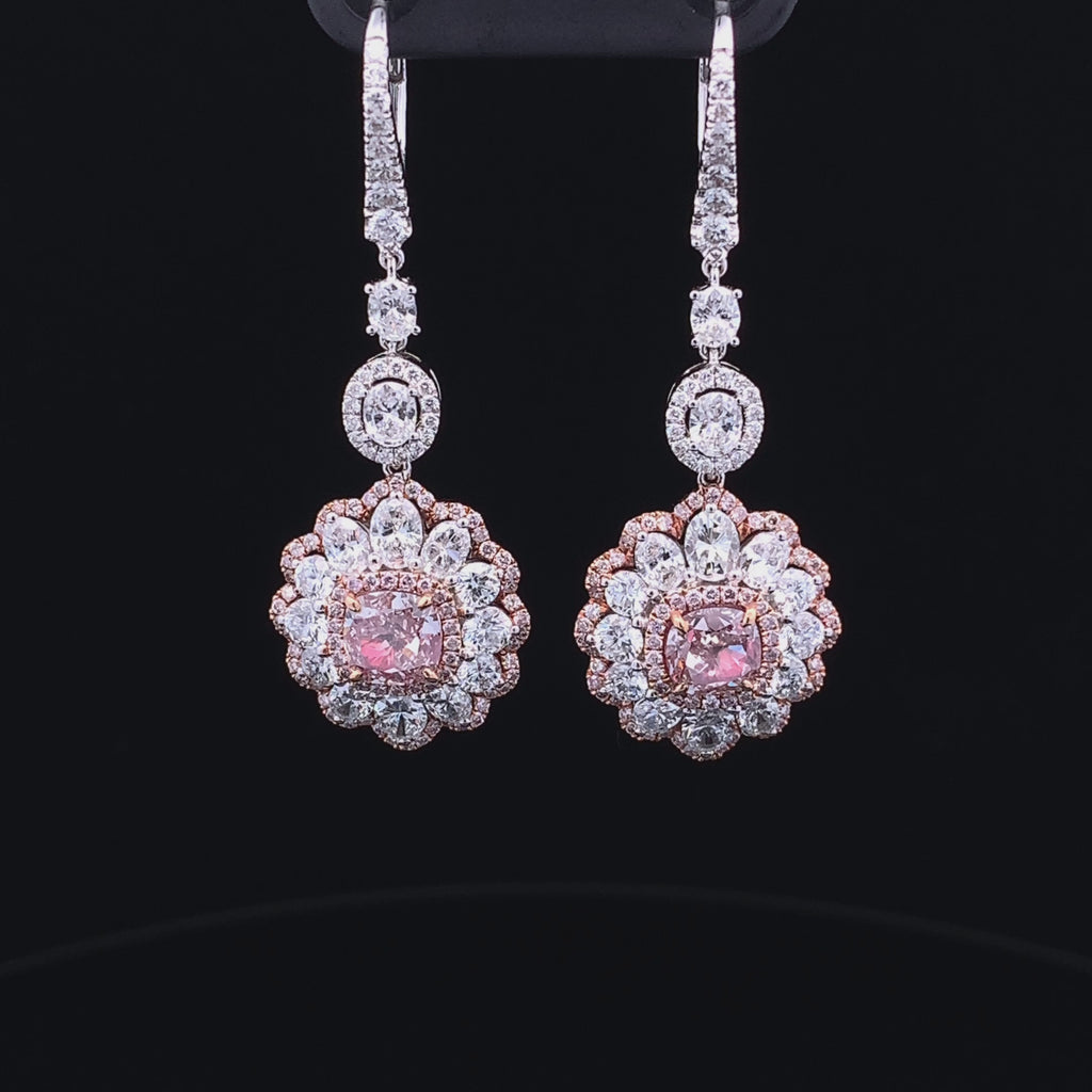 Certified 1 carat very light pink & white diamond Drop earrings in 18K Gold