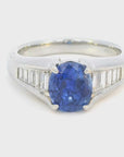 0.31 Carat Diamond & 2.49 Carat Blue Sapphire Ring in Platinum