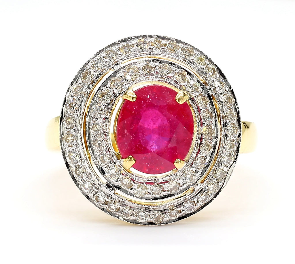Ruby and Diamond Halo 18K Gold Ring