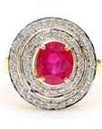 Ruby and Diamond Halo 18K Gold Ring