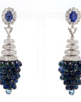 1.40 Carat Blue Sapphire and 8.4 Carat Diamond Cluster Drop Earrings in 18K Gold